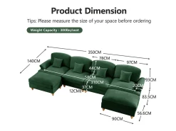 Online DripeX Sofá Cantinho Modular 4 Lugares em U - Chenille - Capa Removível e 2 Pufs - 350x140x93cm - Verde