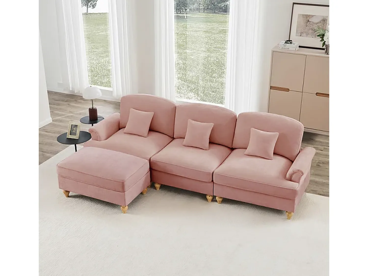 DripeX Sofá Cantinho Modular 3 Lugares Chenille - Capa Removível e Puf Móvel - 272x140x93cm -^ Sofá