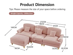 DripeX Sofá Cantinho Modular 3 Lugares Chenille - Capa Removível e Puf Móvel - 272x140x93cm -^ Sofá