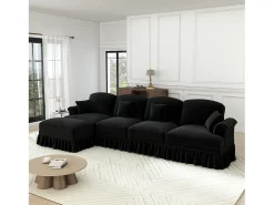 New DripeX Sofá Cantinho Modular 4 Lugares em L - Chenille - Capa Removível e Puf - 350x140x93cm - Preto