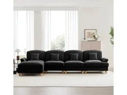 New DripeX Sofá Cantinho Modular 4 Lugares em L - Chenille - Capa Removível e Puf - 350x140x93cm - Preto