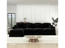 New DripeX Sofá Cantinho Modular 4 Lugares em L - Chenille - Capa Removível e Puf - 350x140x93cm - Preto
