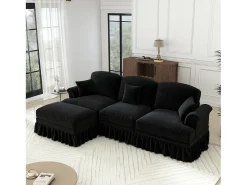 Sofá*DripeX Sofá Cantinho Modular 3 Lugares Chenille - Capa Removível e Puf Móvel - 272x140x93cm - Preto