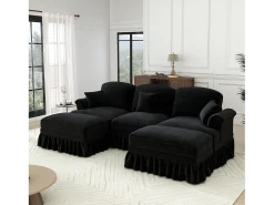 Sofá|DripeX Sofá Cantinho Modular 3 Lugares em U - Chenille - Capa Removível e 2 Pufs - 272x140x93cm - Preto