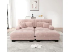 Sofá*DripeX Sofá canto 2 lugares + 2 puff - com 4 almofadas - tecido pelúcia - 220x145x81cm Rosa