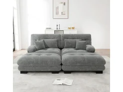 Sofá*DripeX Sofá canto 2 lugares + 2 puff - com 4 almofadas - tecido pelúcia cinza - 220x145x81cm Cinzento