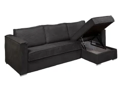 Vente-unique Sofá canto convert. abert. rápida veludo canelado cama 140cm e.18cm LORETO^ Sofá