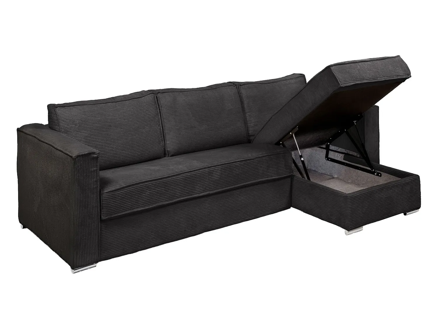 Vente-unique Sofá canto convert. abert. rápida veludo canelado cama 140cm e.18cm LORETO^ Sofá