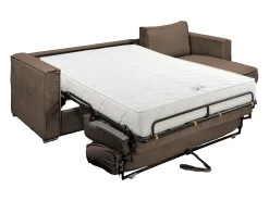 Sofá|Vente-unique Sofá canto convert. abert. rápida veludo canelado cama 140cm esp. 22 cm LORETO Castanho