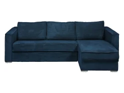 Sofá|Vente-unique Sofá canto convert. abert. ráp. veludo canelado azul-escuro cama 160cm esp. 18cm LORETO Azul escuro