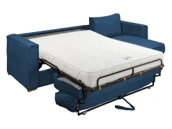 Sofá|Vente-unique Sofá canto convert. abert. ráp. veludo canelado azul-escuro cama 160cm esp. 18cm LORETO Azul escuro