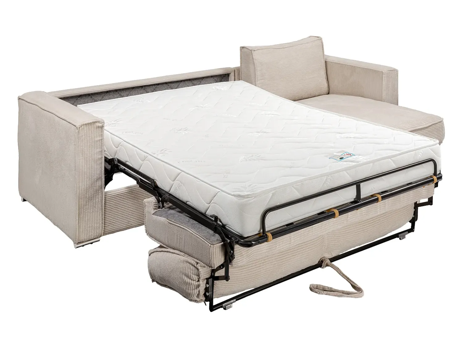 Hot Vente-unique Sofá canto convert. abert. ráp. veludo canelado cama 160cm esp. 18cm LORETO Bege