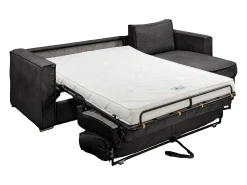 Vente-unique Sofá canto convert. abert. ráp. veludo canelado cinza-ant., cama ripas largas 140cm LORETO^ Sofá