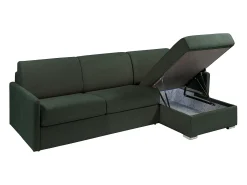 Best Vente-unique Sofá canto convert. abert. Ráp. tecido , cama ripas largas 160cm e colchão 18cm Verde pinho
