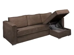 Clearance Vente-unique Sofá canto convert. abert. ráp. veludo canelado cama ripas largas 140cm LORETO Castanho