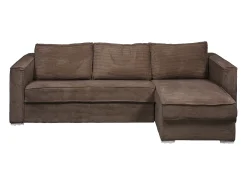 Clearance Vente-unique Sofá canto convert. abert. ráp. veludo canelado cama ripas largas 140cm LORETO Castanho