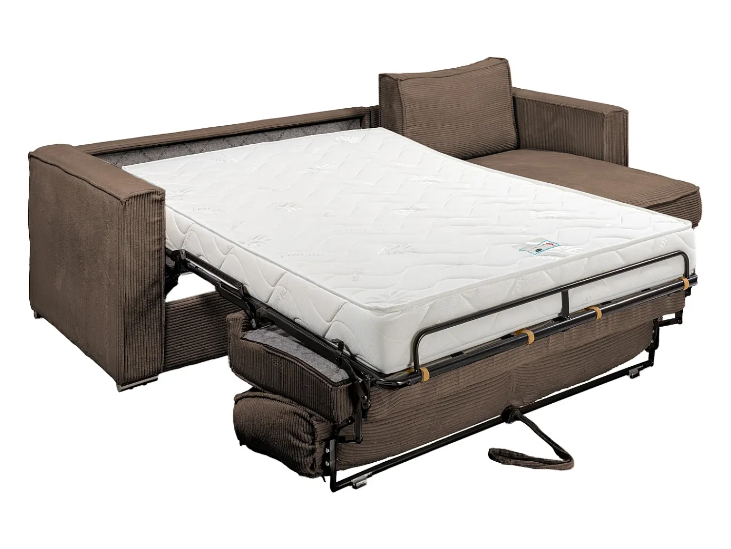 Clearance Vente-unique Sofá canto convert. abert. ráp. veludo canelado cama ripas largas 140cm LORETO Castanho