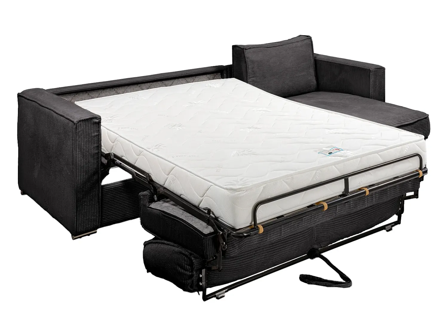 Sofá*Vente-unique Sofá canto convert. abert. ráp. veludo canel. cama ripas largas 140cm Cinza antracite