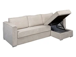 Vente-unique Sofá canto convert. abert. ráp. veludo canelado cama ripas largas 160cm 14cm^ Sofá