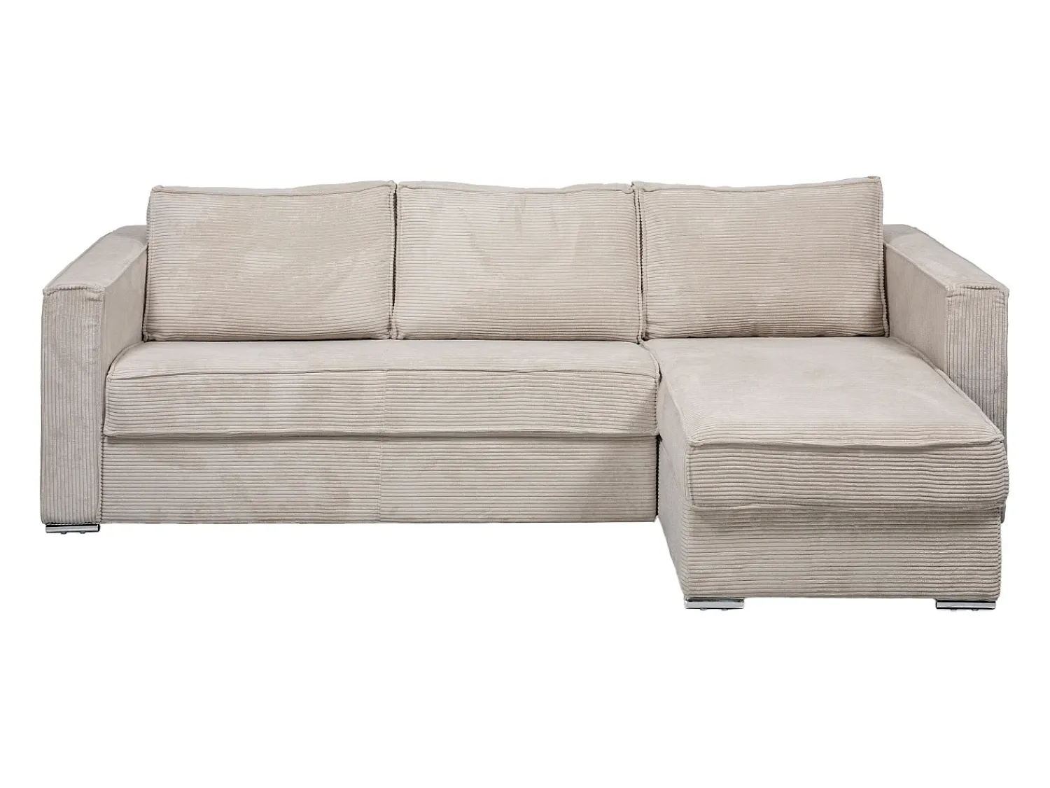 Clearance Vente-unique Sofá canto convert. abert. ráp. veludo canelado cama 160cm esp. 22cm LORETO Bege