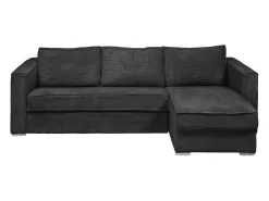 Best Vente-unique Sofá canto convert. abert. rápida veludo canelado cinza-ant. cama 140cm esp. 14 cm LORETO Cinza antracite
