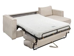 Sofá|Vente-unique Sofá canto convert. abert. ráp. veludo canelado cama 160cm esp. 14cm LORETO Bege