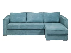 Discount Vente-unique Sofá canto convert. abert. rápida veludo canelado azul-turq. cama 140cm esp. 14 cm LORETO Azul turquesa