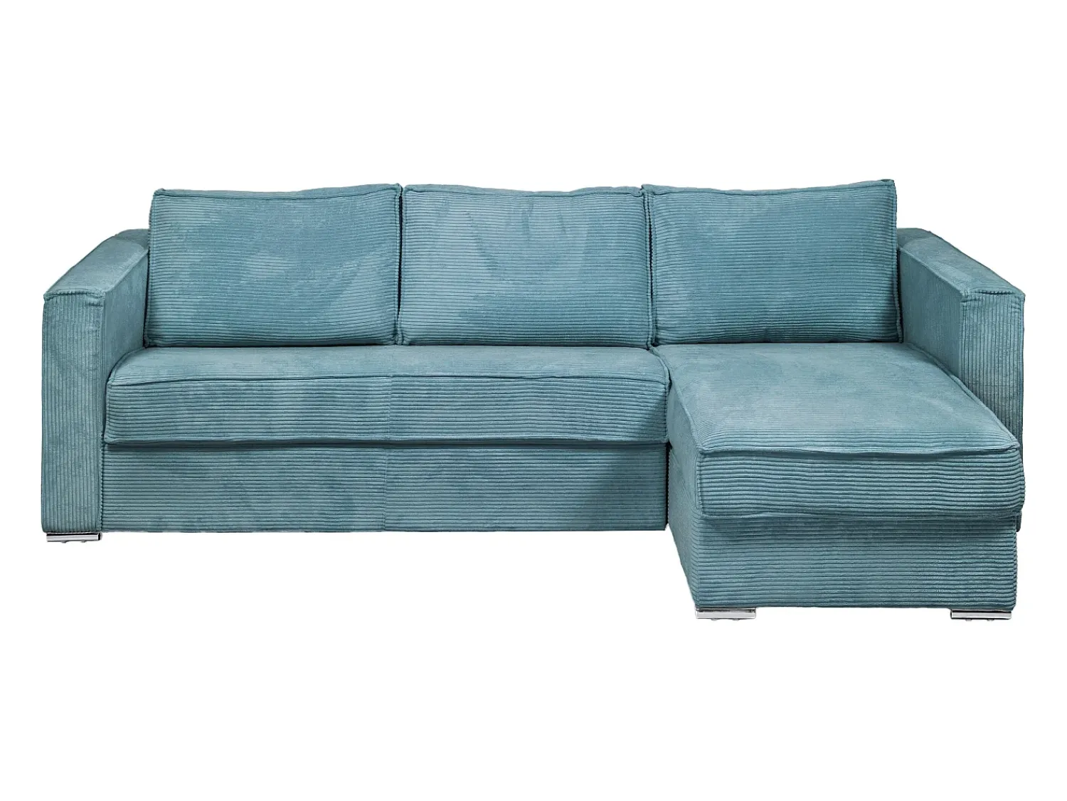 Discount Vente-unique Sofá canto convert. abert. rápida veludo canelado azul-turq. cama 140cm esp. 14 cm LORETO Azul turquesa