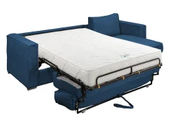 Sofá|Vente-unique Sofá canto convert. abert. ráp. veludo canelado azul-escuro cama ripas largas 140cm LORETO Azul escuro