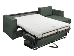 Sofá|Vente-unique Sofá canto convert. abert. ráp. veludo canelado verde cama ripas largas 160cm 14cm Verde pinho
