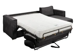 Vente-unique Sofá canto convert. abert. ráp. veludo canel. cama 160cm esp. 18cm LORETO^ Sofá