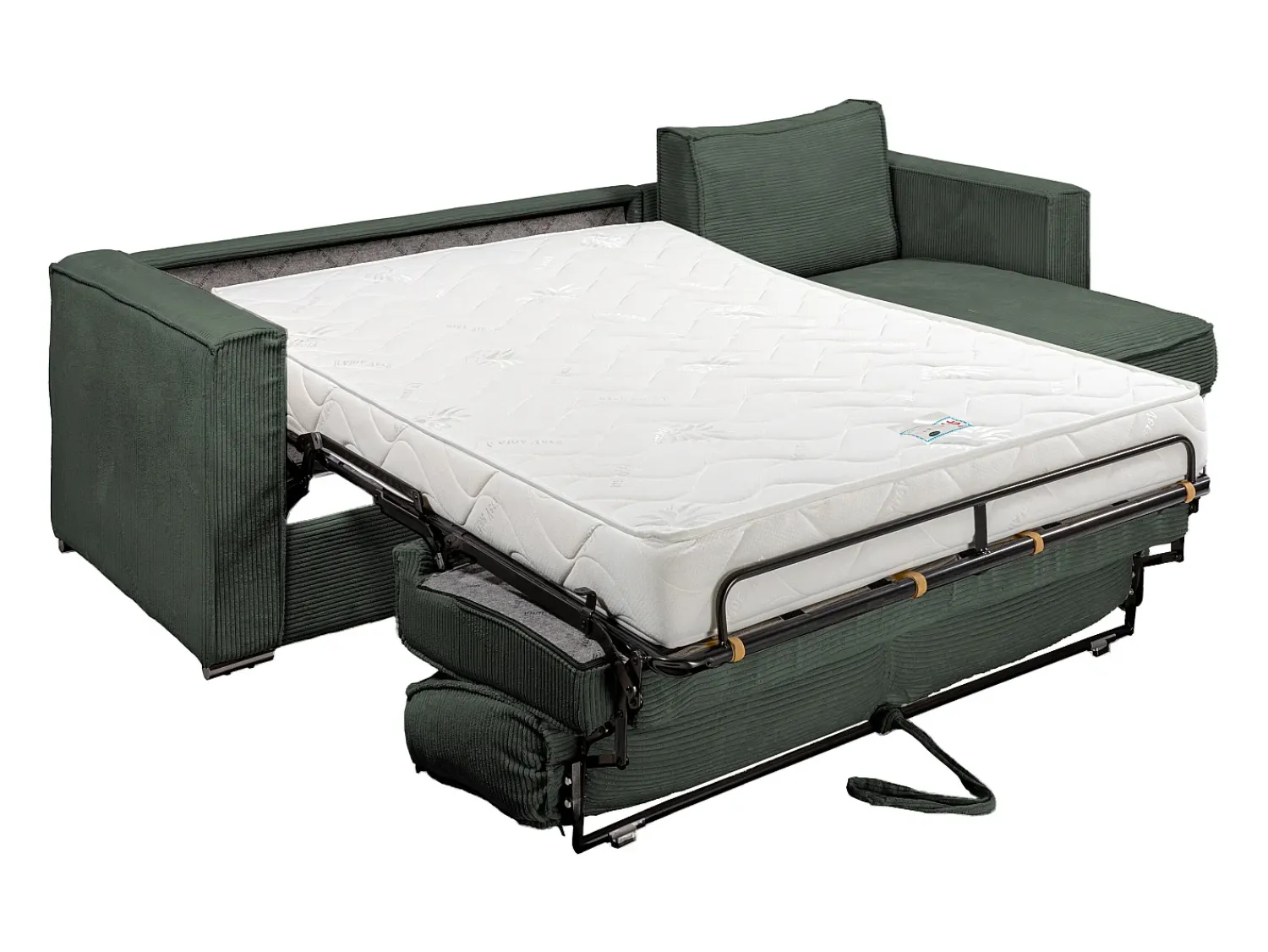 Sofá|Vente-unique Sofá canto convert. abert. ráp. veludo canelado verde cama ripas largas 160cm 18cm Verde pinho