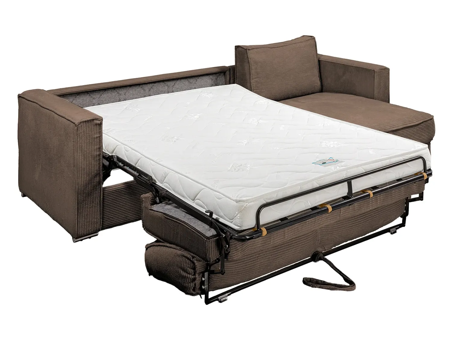 Sofá|Vente-unique Sofá canto convert. abert. ráp. veludo canelado cama 160cm esp. 14cm LORETO Castanho