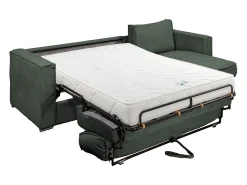 Vente-unique Sofá canto convert. abert. ráp. veludo canelado verde cama 160cm esp. 18cm LORETO^ Sofá