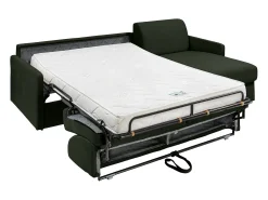 New Vente-unique Sofá canto convert. abert. Ráp. tecido , cama ripas largas 140cm e colchão 14cm Verde pinho