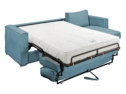 New Vente-unique Sofá canto convert. abert. rápida veludo canelado azul-turquesa cama 140cm esp.22cm LORETO Azul turquesa