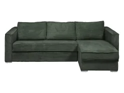 Vente-unique Sofá canto convertível abertura rápida veludo canelado verde, cama 140cm esp.22cm LORETO^ Sofá