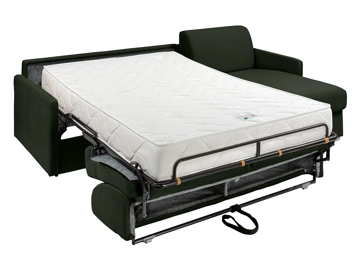 Clearance Vente-unique Sofá canto convertível abert. rápida tecido , cama 160cm e colchão 22cm CALIFE Verde pinho