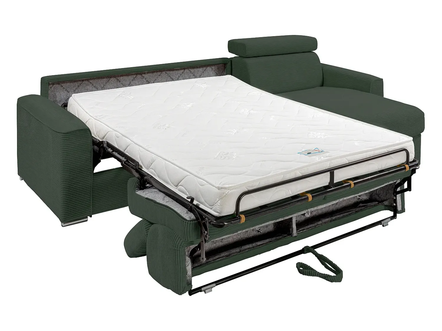 Vente-unique Sofá canto convertível abert. rápida veludo canelado , cama ripas largas 140cm VIZIR^ Sofá