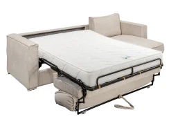 Discount Vente-unique Sofá canto convertível abertura rápida veludo canelado cama ripas largas 140cm LORETO Bege