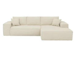 Sofá|Vente-unique Sofá canto direito convert. abert. ráp. veludo canelado 130 cm colchão 13 cm memória Bege