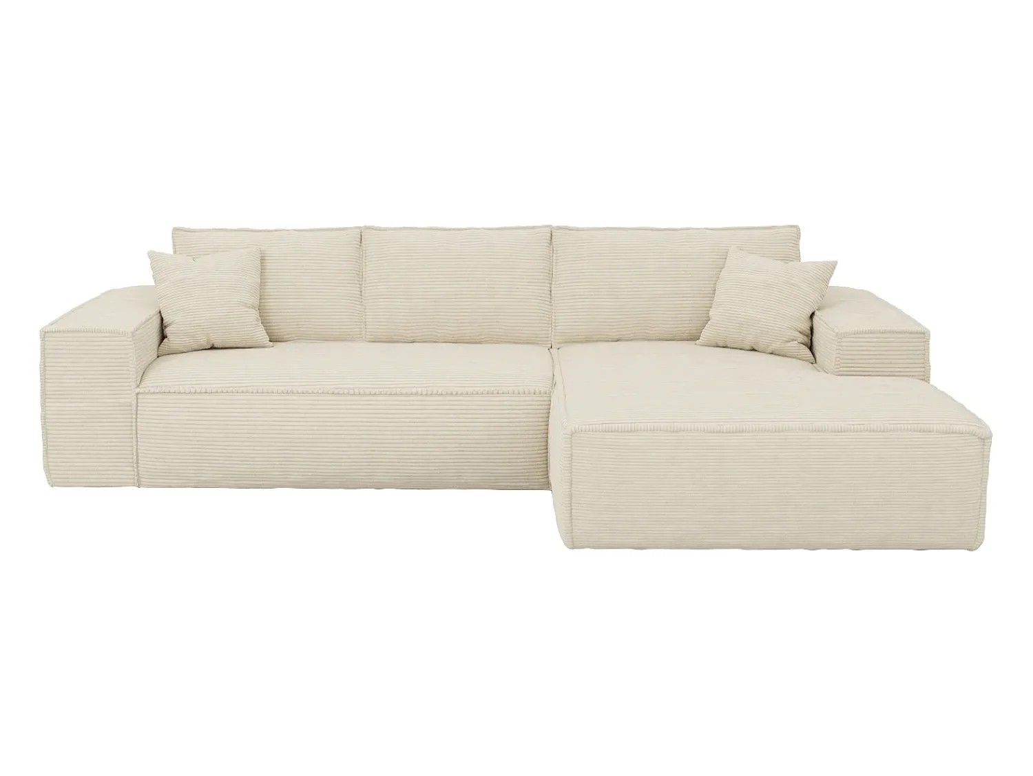 Sofá|Vente-unique Sofá canto direito convert. abert. ráp. veludo canelado 130 cm colchão 13 cm memória Bege
