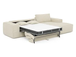 Sofá|Vente-unique Sofá canto direito convert. abert. ráp. veludo canelado 130 cm colchão 13 cm memória Bege