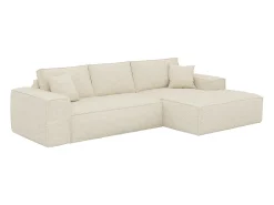 Sofá|Vente-unique Sofá canto direito convert. abert. ráp. veludo canelado 130 cm colchão 13 cm memória Bege