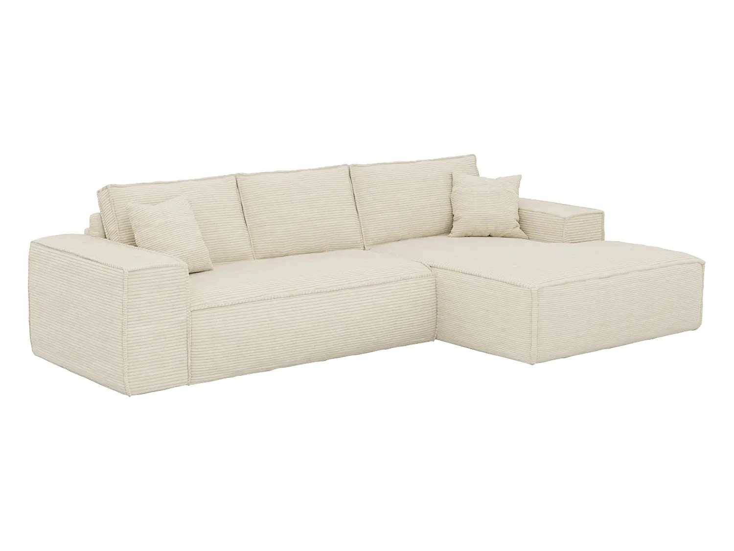 Sofá|Vente-unique Sofá canto direito convert. abert. ráp. veludo canelado 130 cm colchão 13 cm memória Bege
