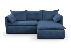 Clearance Vente-unique Sofá canto direito convertível veludo canelado azul-marinho - TEODORA de PASCAL MORABITO Azul escuro
