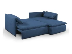 Clearance Vente-unique Sofá canto direito convertível veludo canelado azul-marinho - TEODORA de PASCAL MORABITO Azul escuro