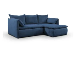 Clearance Vente-unique Sofá canto direito convertível veludo canelado azul-marinho - TEODORA de PASCAL MORABITO Azul escuro