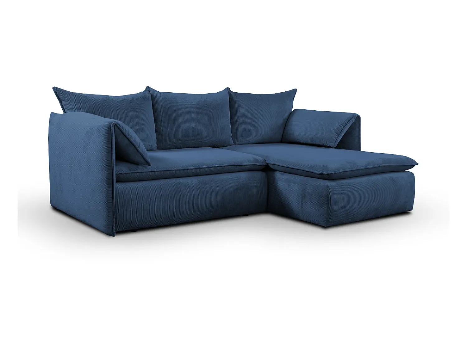 Clearance Vente-unique Sofá canto direito convertível veludo canelado azul-marinho - TEODORA de PASCAL MORABITO Azul escuro