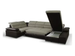Sofá*Vente-unique Sofá canto direito modular tecido e pele sintética bege e castanho BOILEAU Castanho chocolate